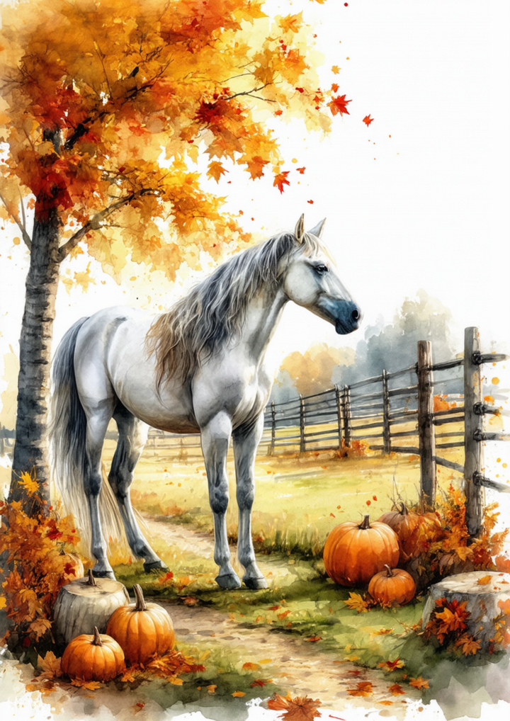 Rice Paper For Decoupage Autumn Landscape &amp; Beautiful Horse Full Cat. No. 9468