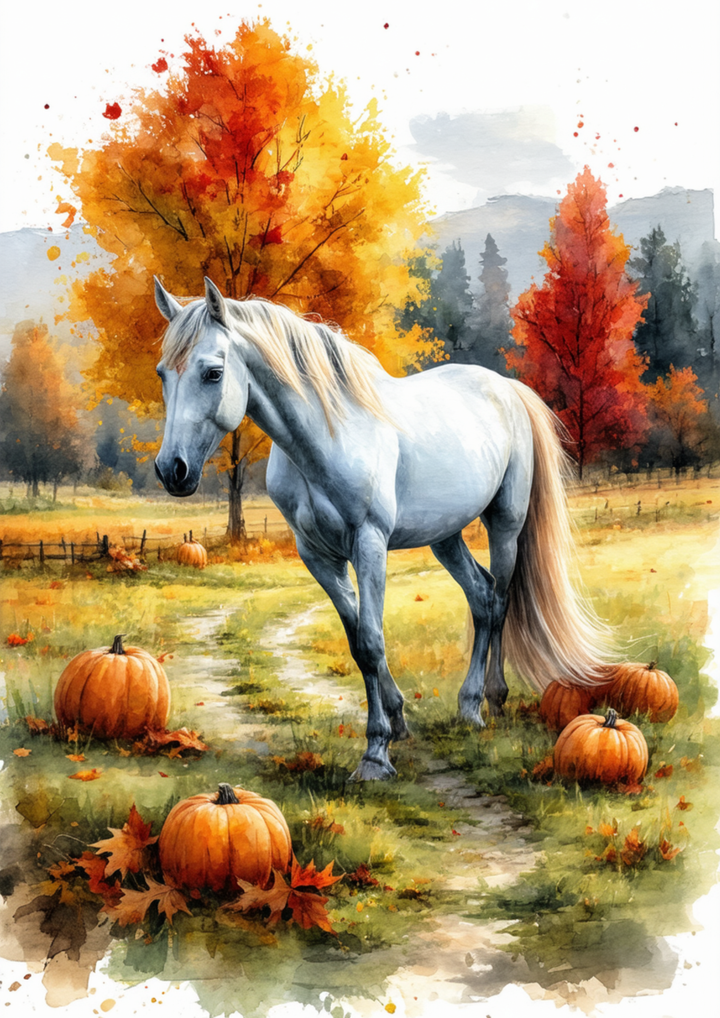 Rice Paper For Decoupage Autumn Landscape &amp; Beautiful Horse Full Cat. No. 9469