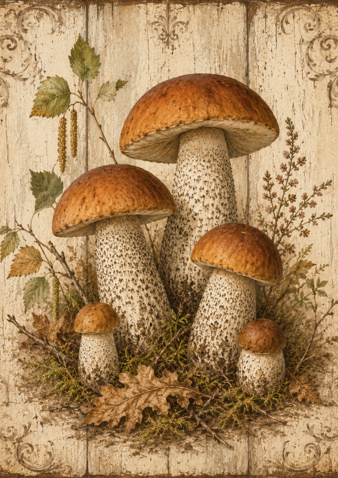 Rice Paper For Decoupage Bolete Mushrooms on Wooden Board Full  Cat. No. 9489