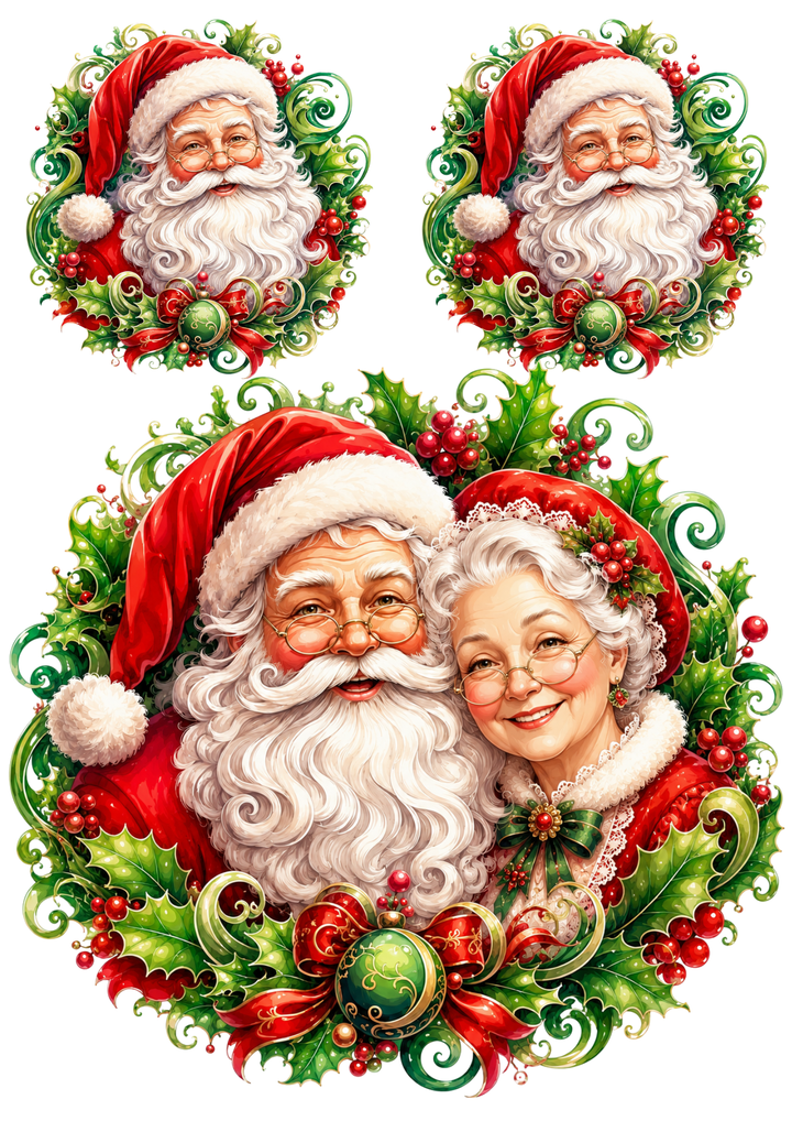 Rice Paper For Decoupage Lovely Mr &amp; Mrs Santa Collage  Cat. No. 9494