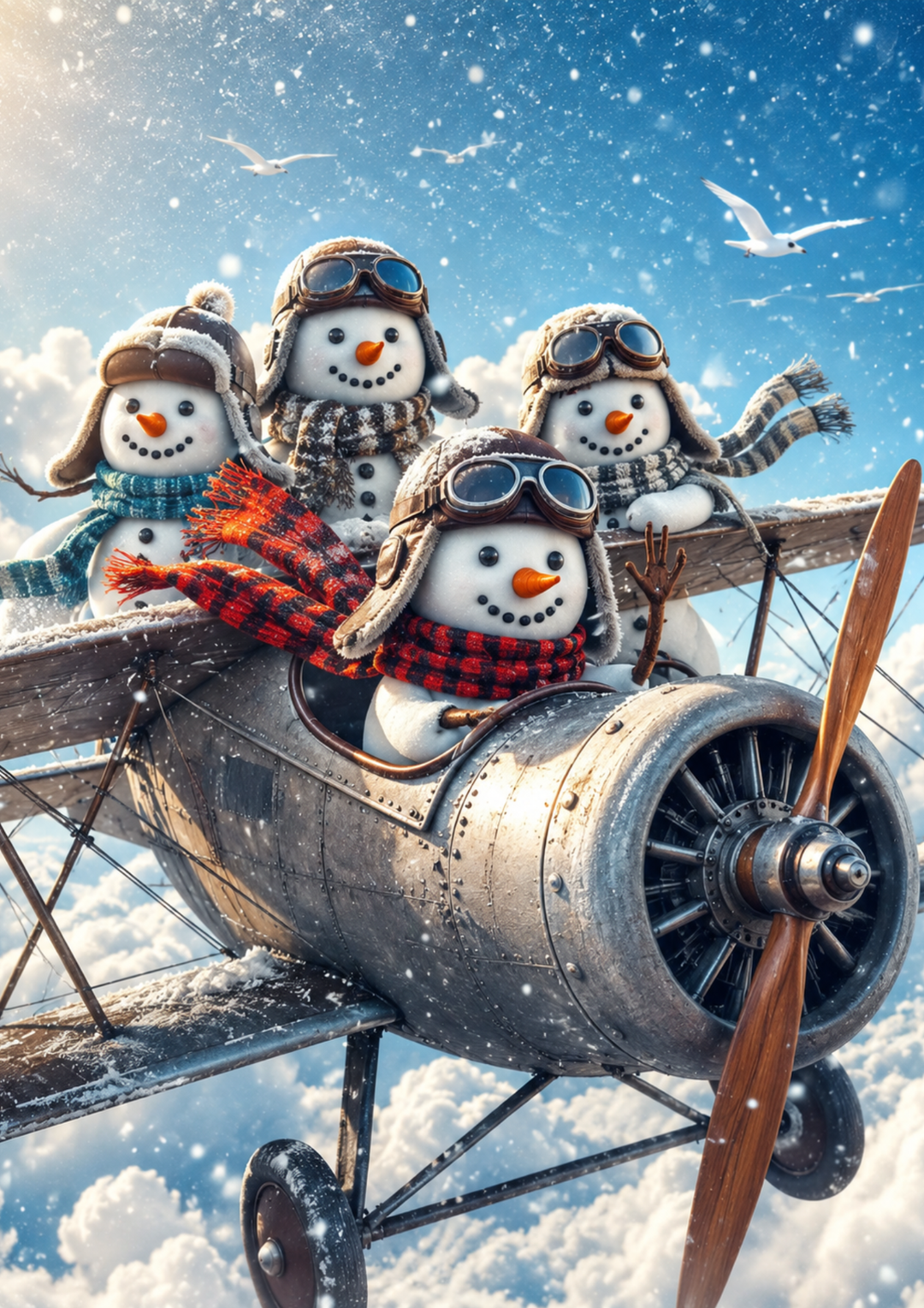 Rice Paper For Decoupage Snowman Plane Journey Full  Cat. No. 9509