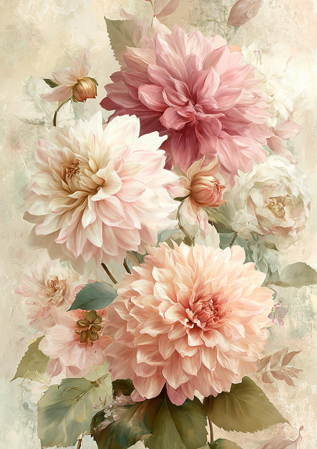 Rice Paper For Decoupage Soft Pastel Dahlias  Full  Cat. No. 9516