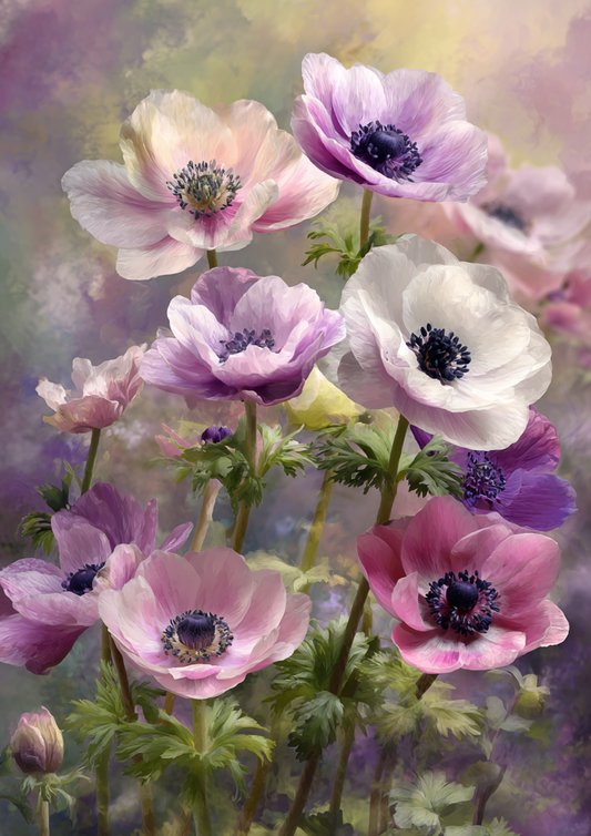 Rice Paper For Decoupage Pastel Anemones Background Full  Cat. No. 9526