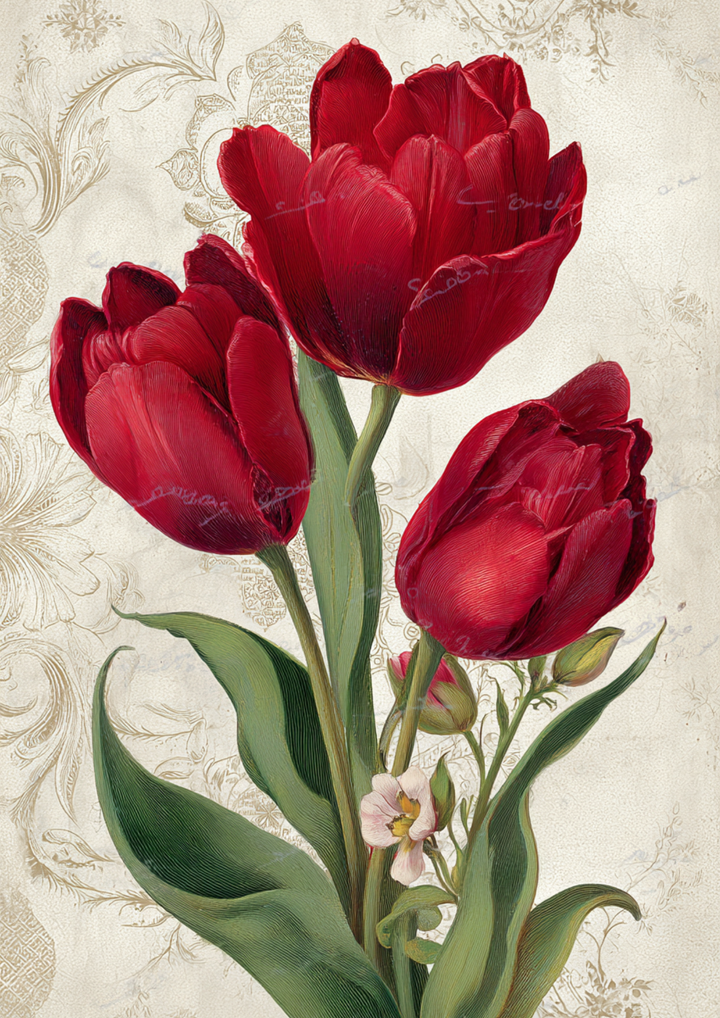 Rice Paper For Decoupage Red Tulips Full  Cat. No. 9529