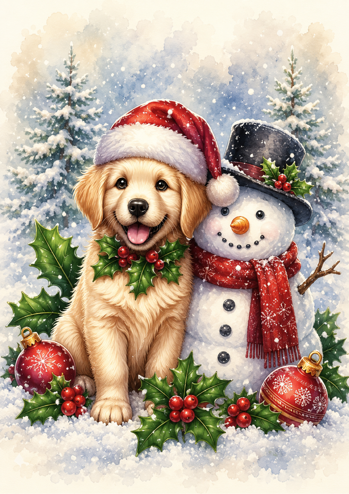 Rice Paper For Decoupage Festive Labrador &amp; Snowman Full  Cat. No. 9549