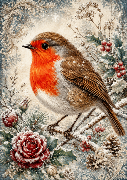 Rice Paper For Decoupage Winter Red Robin Full  Cat. No. 9576