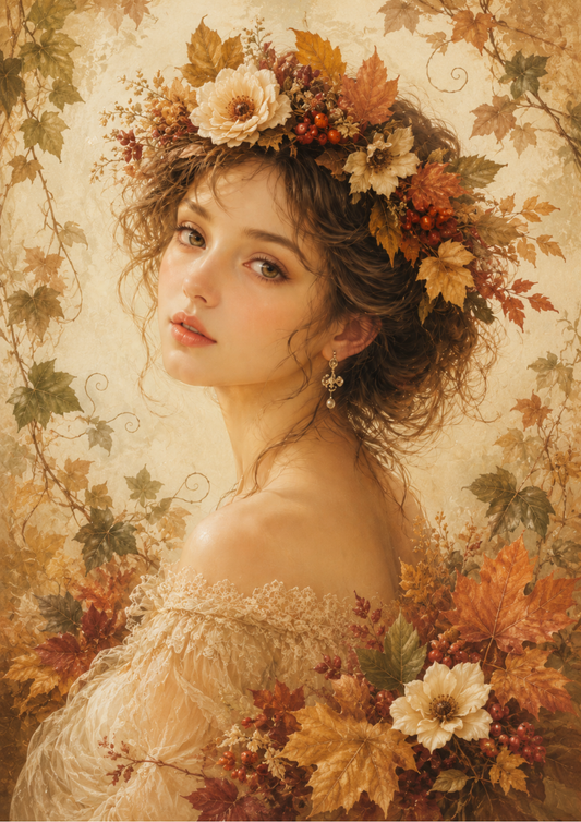 Rice Paper For Decoupage Woman in Autumn Wreath Full  Cat. No. 9578