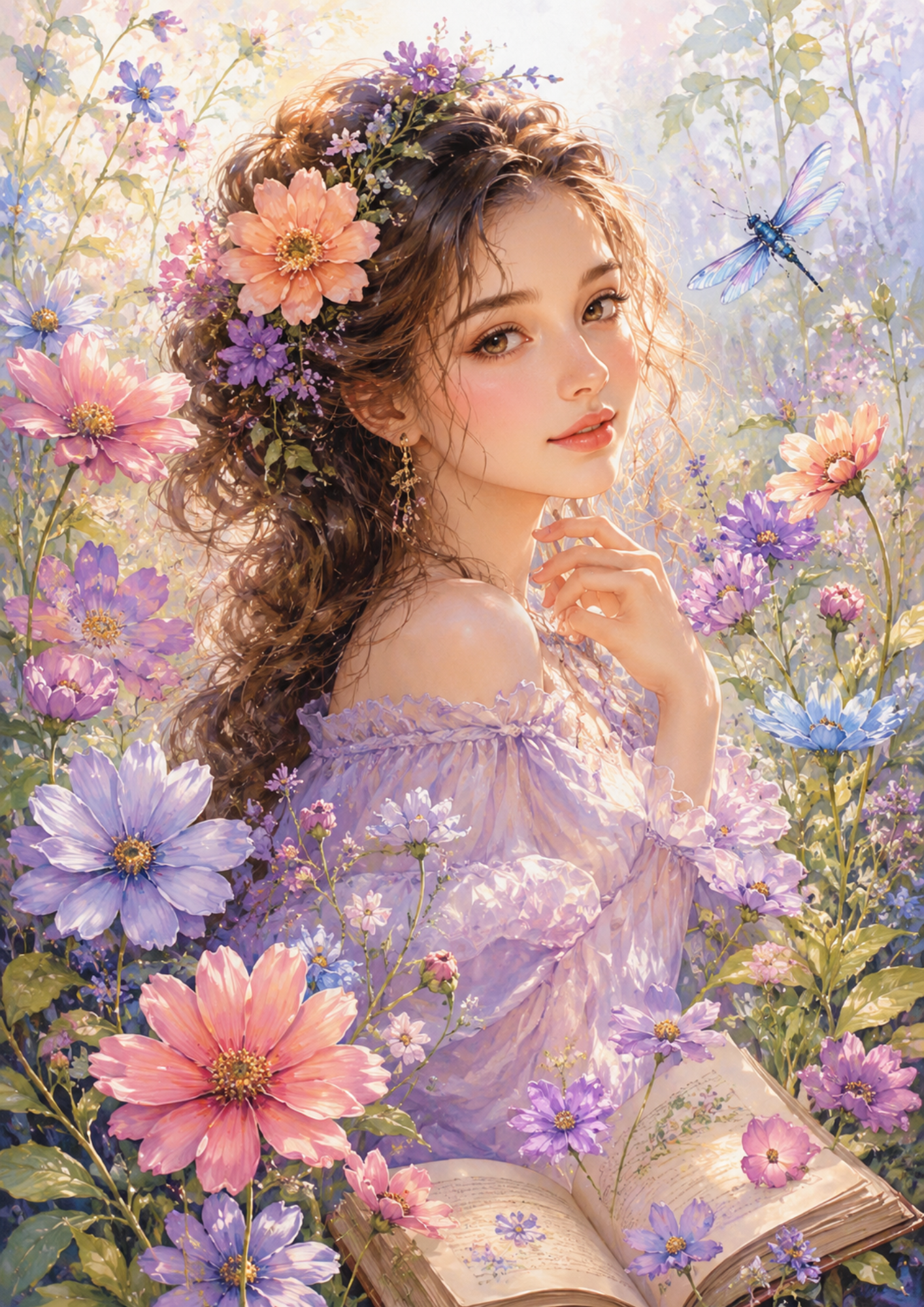 Rice Paper For Decoupage  Woman in Flowers Portrait  Full  Cat. No. 9582