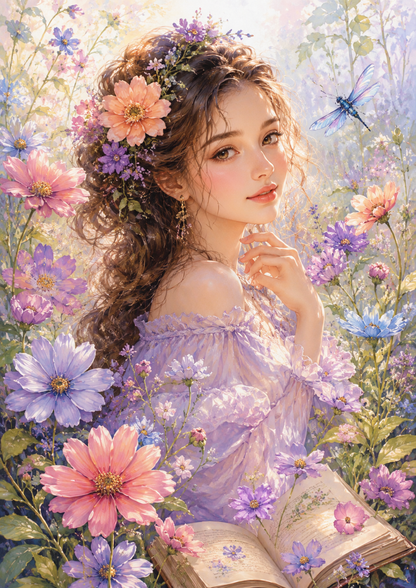 Rice Paper For Decoupage  Woman in Flowers Portrait  Full  Cat. No. 9582