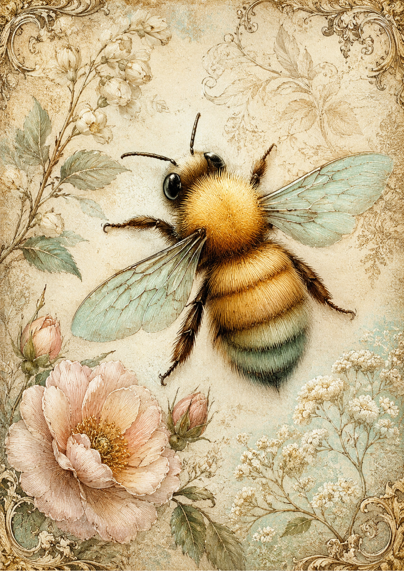 Rice Paper For Decoupage Cute Little Bee in Shabby Chic Style Full  Cat. No. 9585