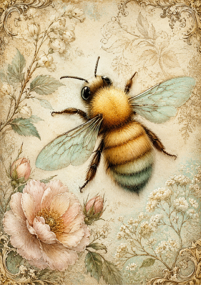Rice Paper For Decoupage Cute Little Bee in Shabby Chic Style Full  Cat. No. 9585