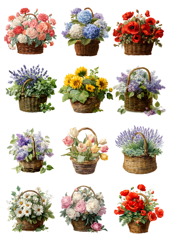 Rice Paper For Decoupage Floral Baskets Collage  Cat. No. 9600