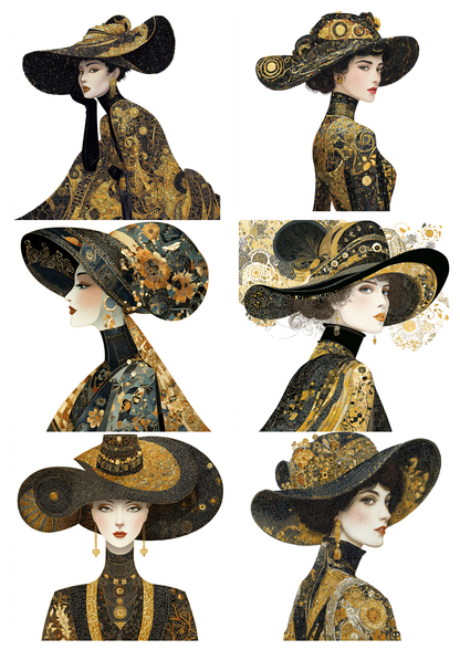 Rice Paper For Decoupage Woman in Klimt Style / Dark Edition / Collage  Cat. No. 9608