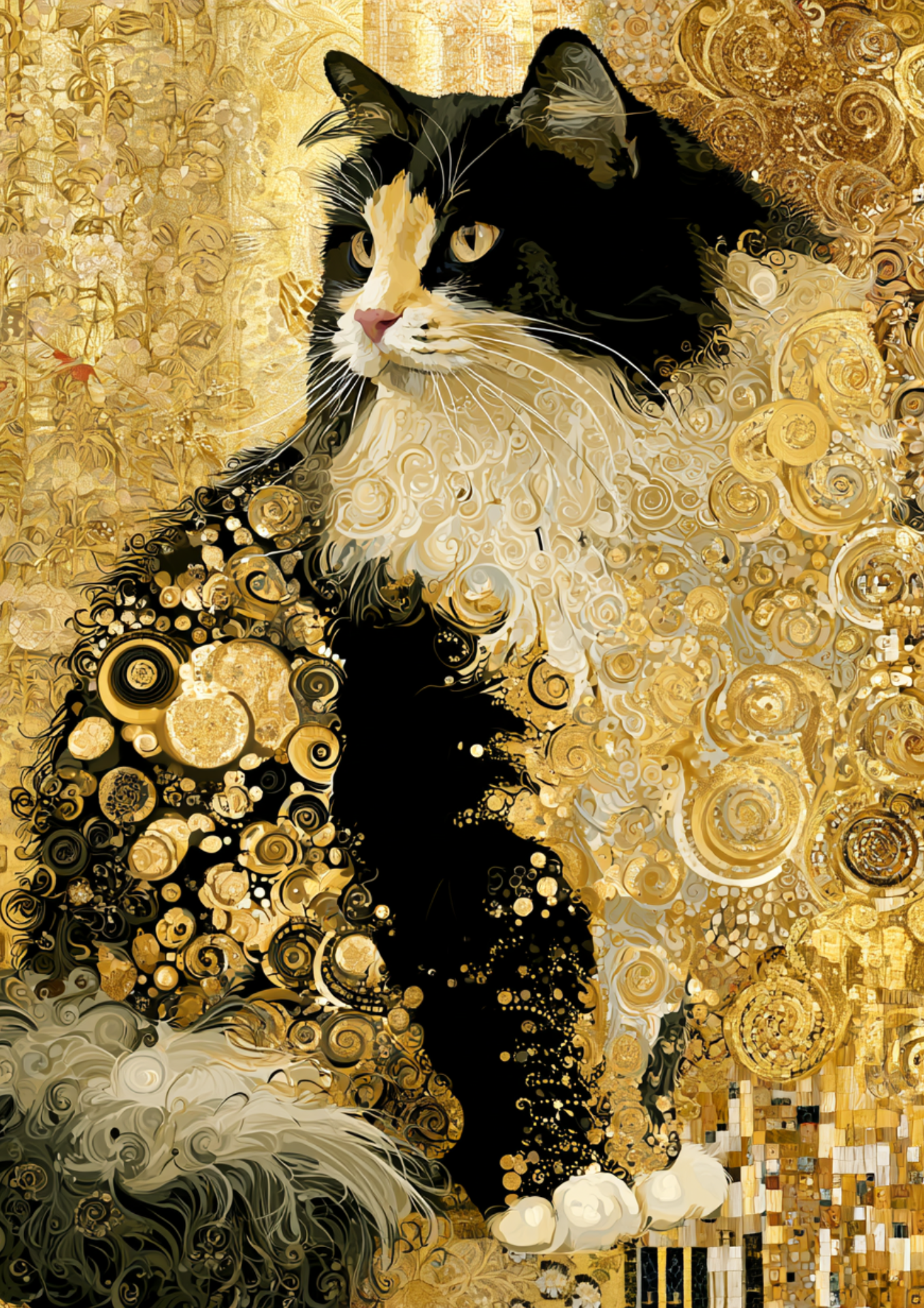 Rice Paper For Decoupage  Cat Portrait in Klimt Style Full  Cat. No. 9615