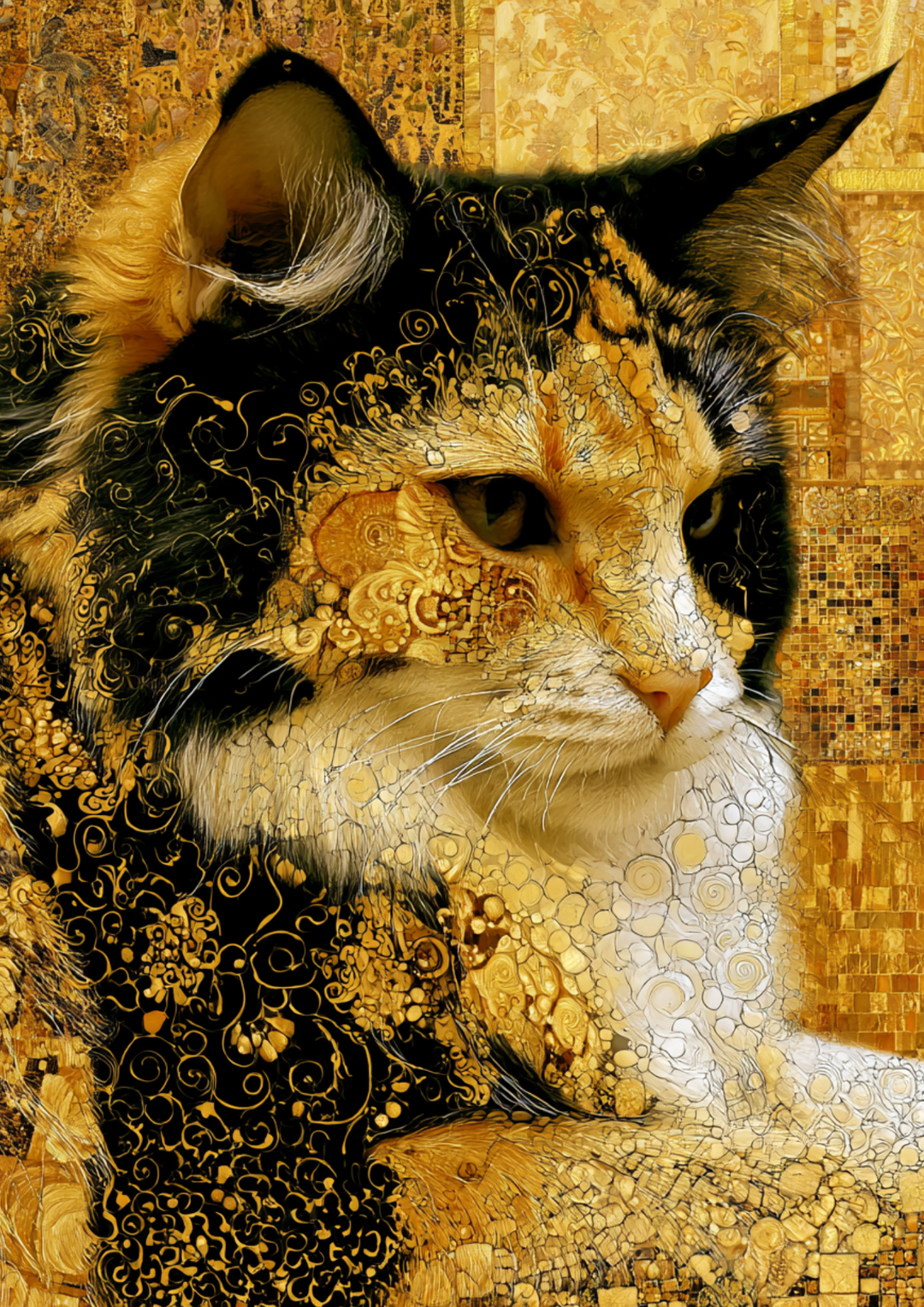 Rice Paper For Decoupage  Cat in Klimt Style Full  Cat. No. 9616