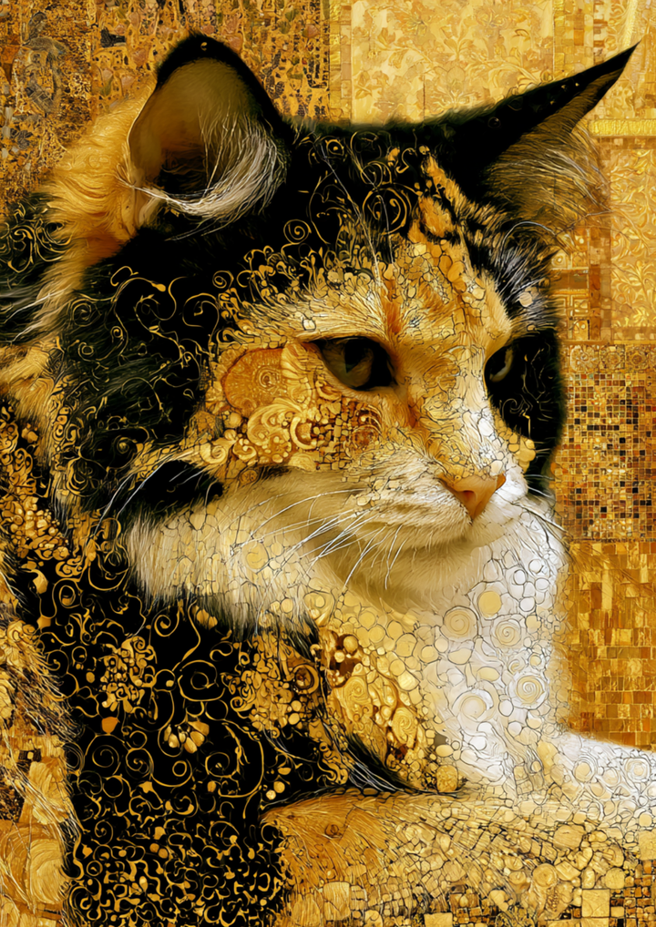 Rice Paper For Decoupage  Cat in Klimt Style Full  Cat. No. 9616