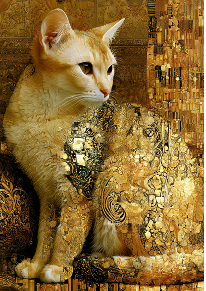 Rice Paper For Decoupage  Cat in Klimt Style Full  Cat. No. 9617