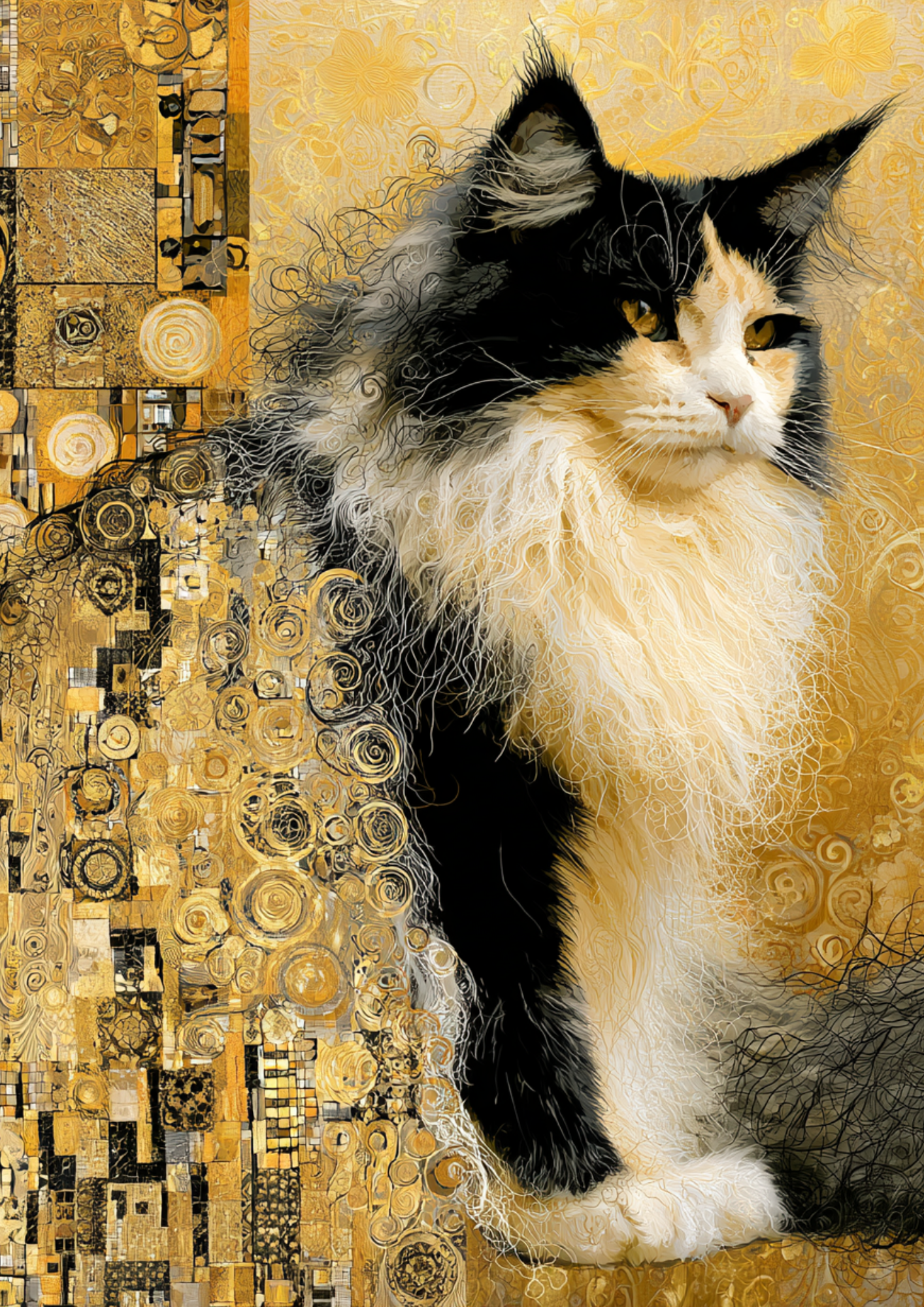 Rice Paper For Decoupage  Cat in Klimt Style Full  Cat. No. 9618