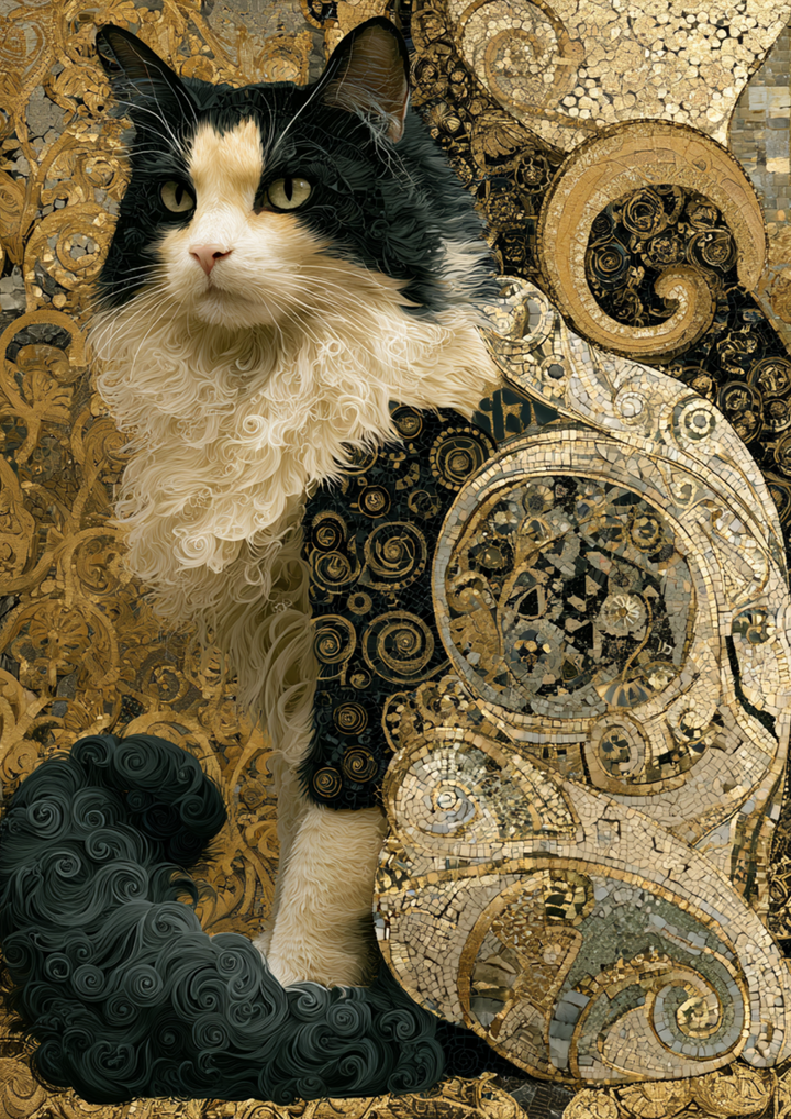 Rice Paper For Decoupage  Cat in Klimt Style Full  Cat. No. 9619