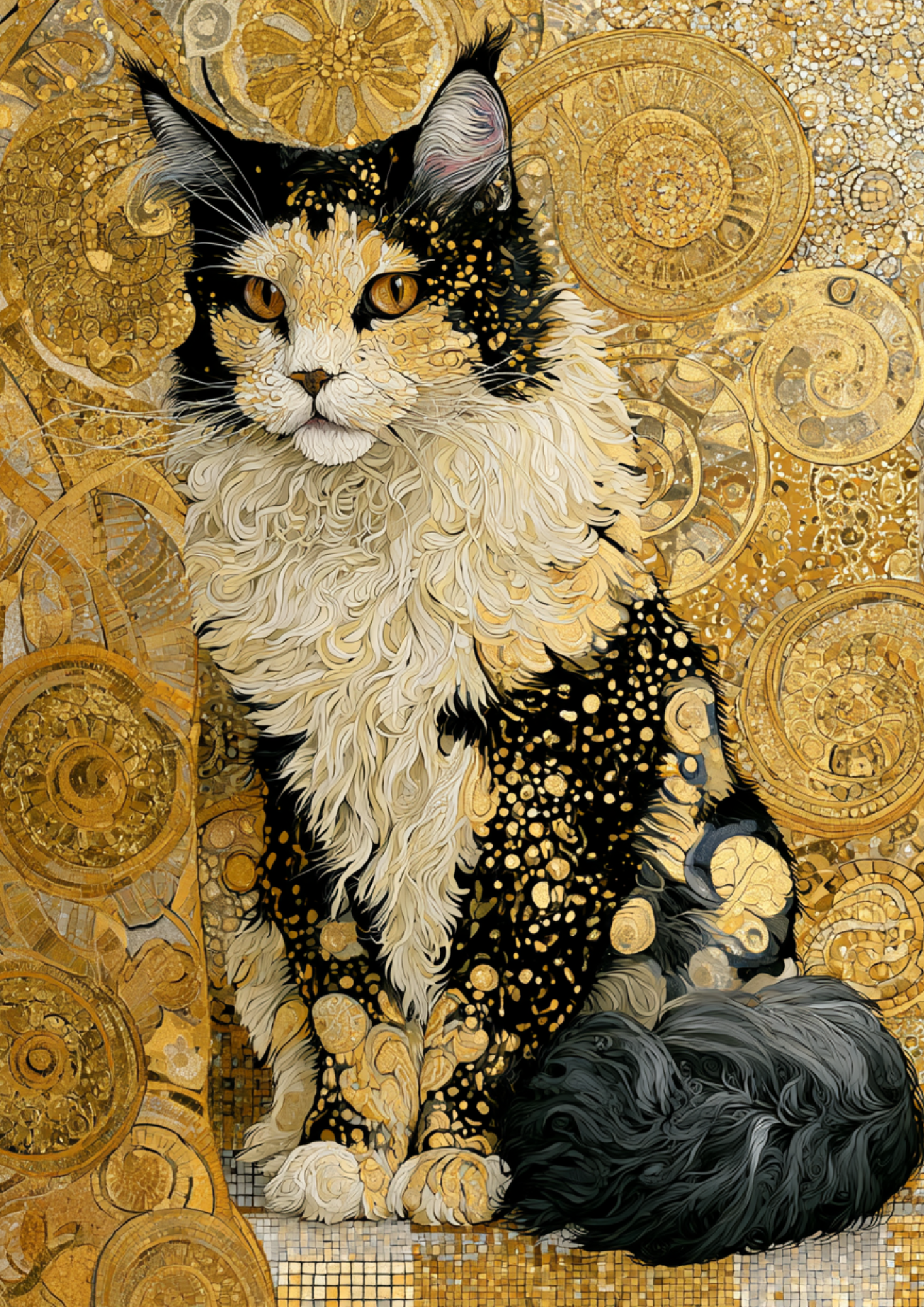 Rice Paper For Decoupage  Cat in Klimt Style Full  Cat. No. 9621