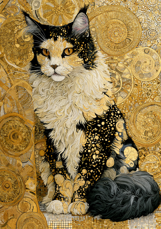 Rice Paper For Decoupage  Cat in Klimt Style Full  Cat. No. 9621