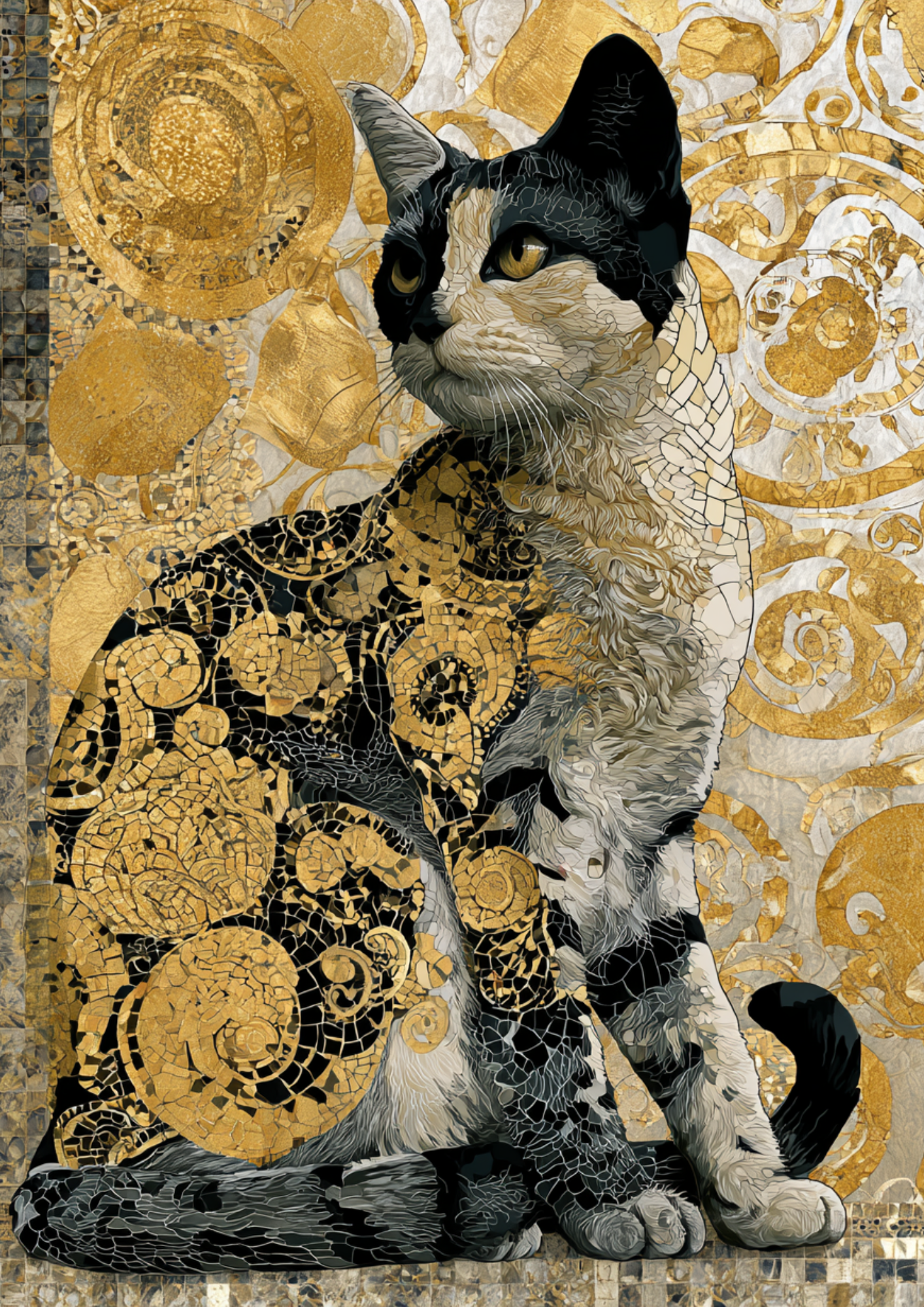 Rice Paper For Decoupage  Cat in Klimt Style Full  Cat. No. 9622
