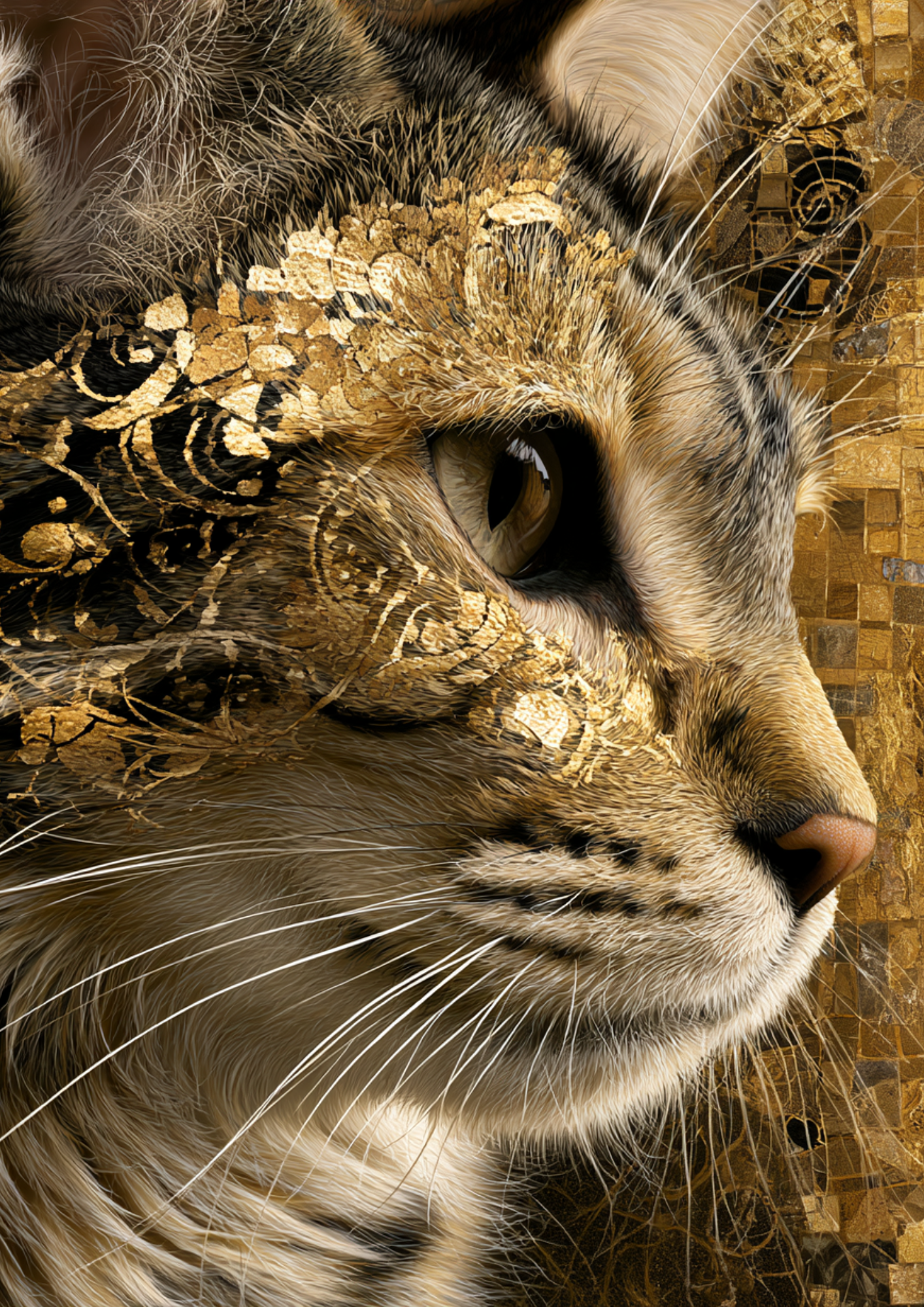 Rice Paper For Decoupage  Cat in Klimt Style Full  Cat. No. 9623