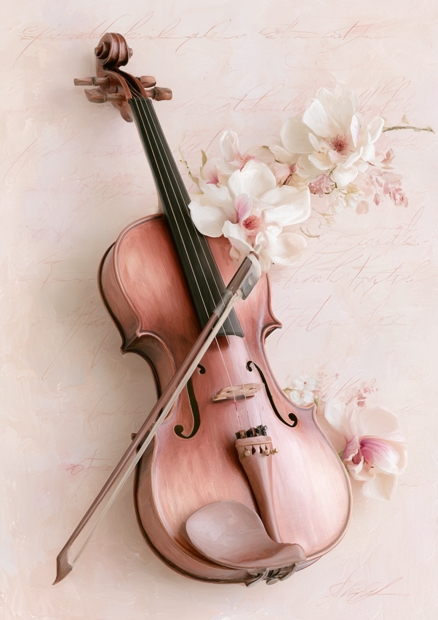 Rice Paper For Decoupage  Romantic Violin - Instrument Motif Full  Cat. No. 9633