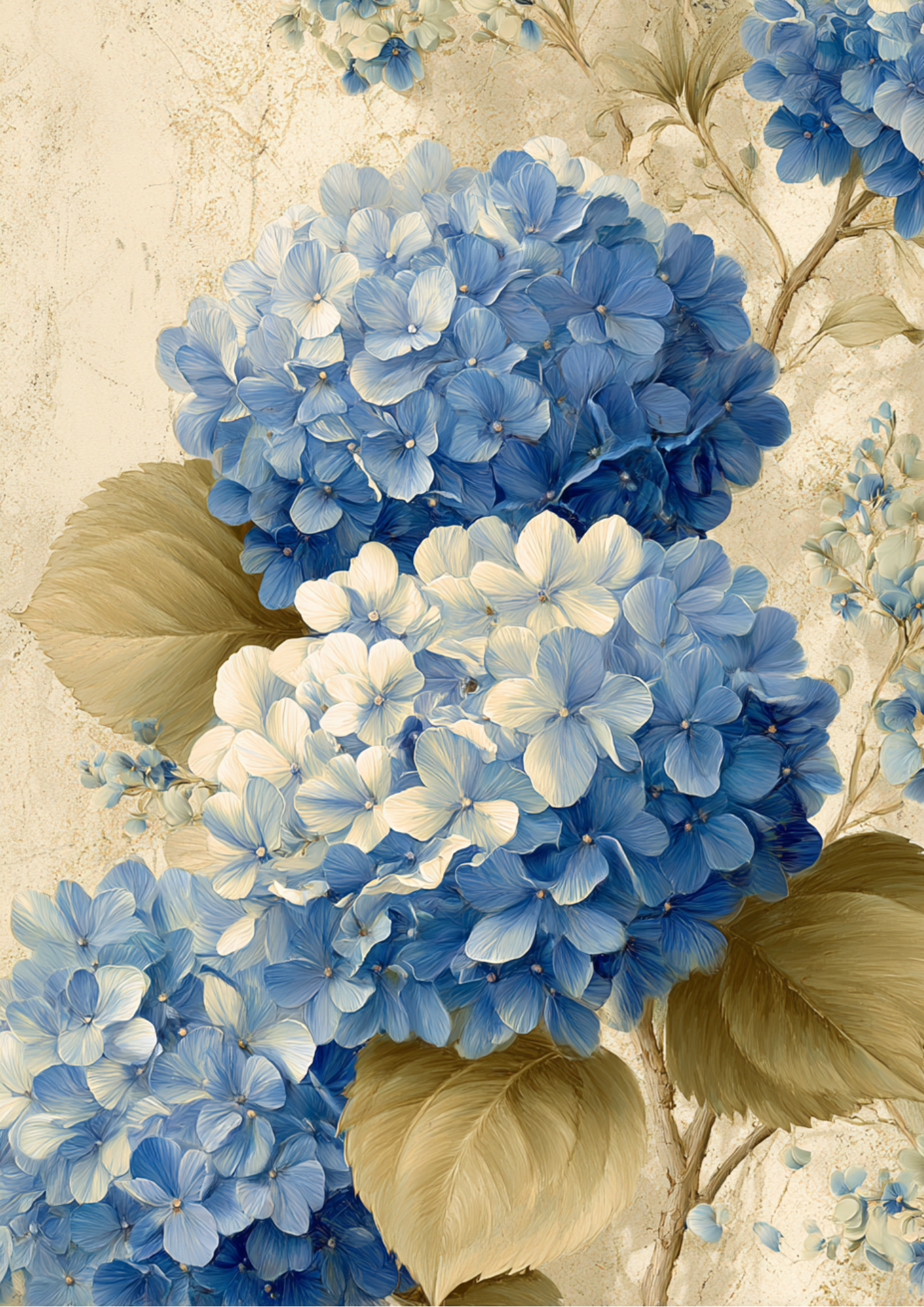 Rice Paper For Decoupage  Blue Hydrangea Flowers Full  Cat. No. 9640