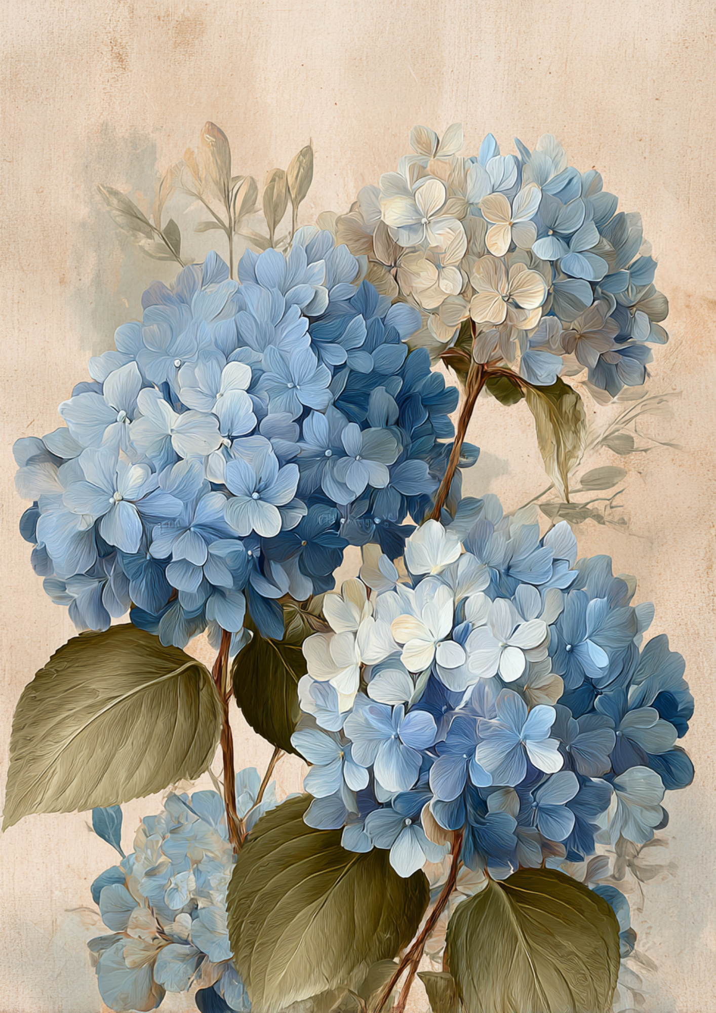 Rice Paper For Decoupage  Blue Hydrangea Background Full  Cat. No. 9643