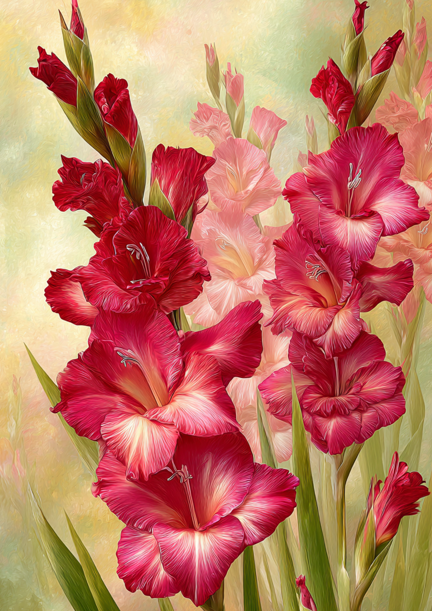 Rice Paper For Decoupage  Bouquet of Gladioli Flowers Full  Cat. No. 9646
