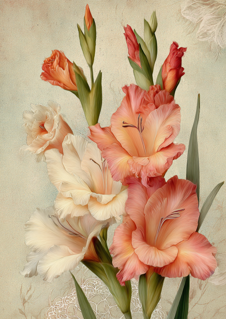 Rice Paper For Decoupage Beautiful Gladioli Flowers Full  Cat. No. 9648