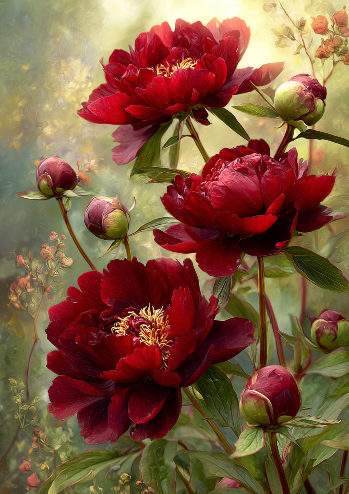 Rice Paper For Decoupage Red Peonies Flowers Full  Cat. No. 9650