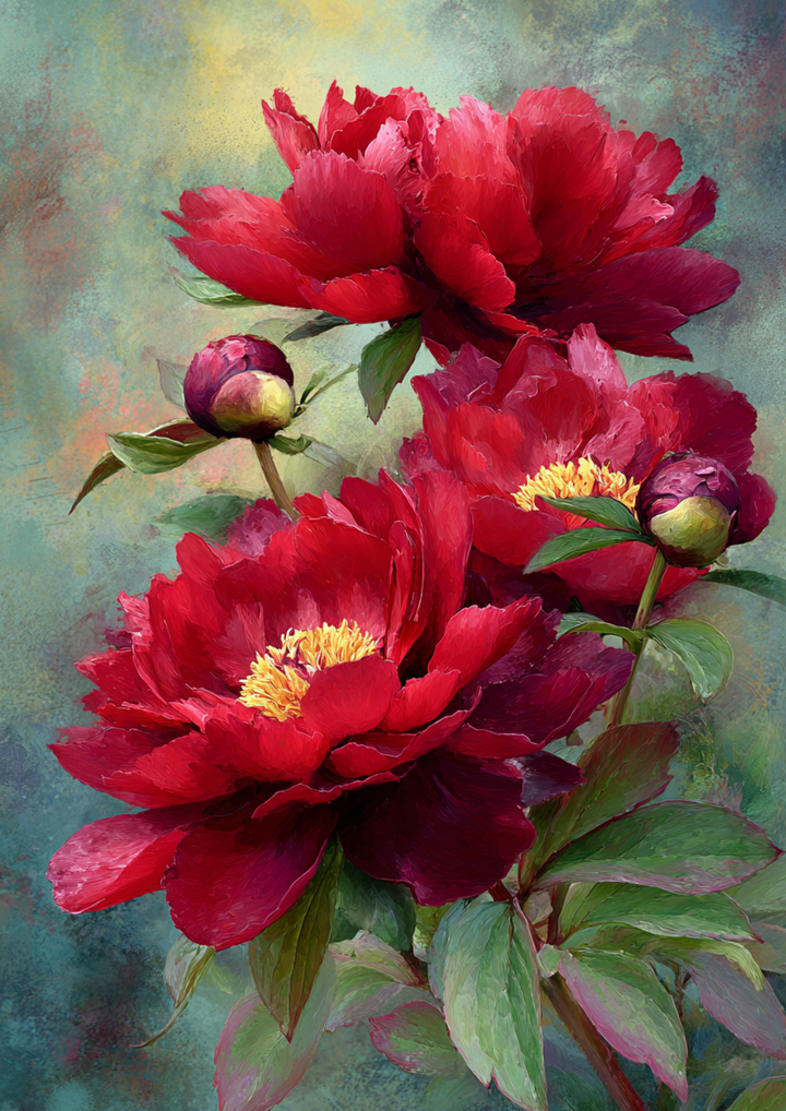 Rice Paper For Decoupage Red Peonies Flowers Full  Cat. No. 9651