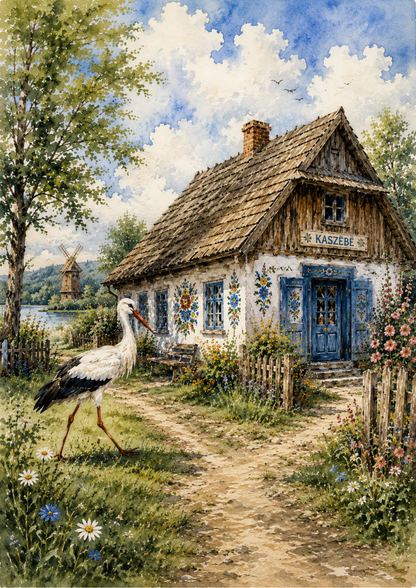 Rice Paper For Decoupage Old Polish Cottage & Stork Full  Cat. No. 9652