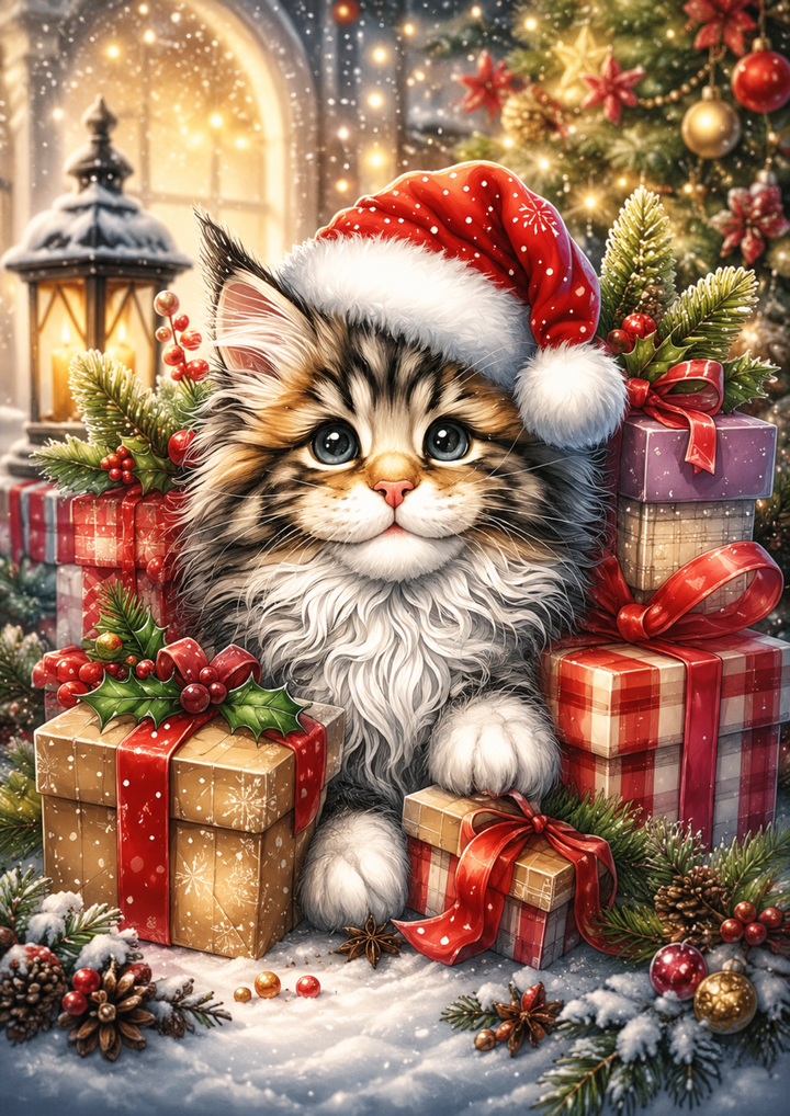 Rice Paper For Decoupage Festive Cat  Full  Cat. No. 9671