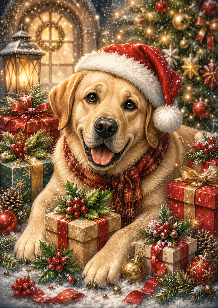 Rice Paper For Decoupage Cute Festive Labrador Full  Cat. No. 9672