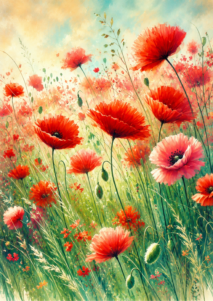 Rice Paper For Decoupage Red Poppies Summer Field Full  Cat. No. 9674
