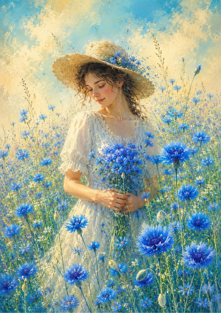 Rice Paper For Decoupage Girl in Summer Field Full  Cat. No. 9676