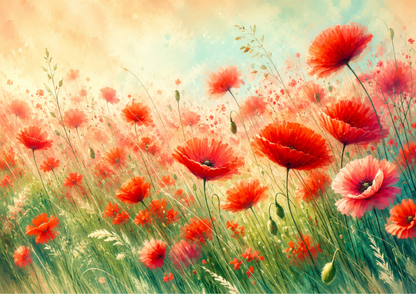 Rice Paper For Decoupage Red Poppies - Horizontal Type of Paper  Full  Cat. No. 9678