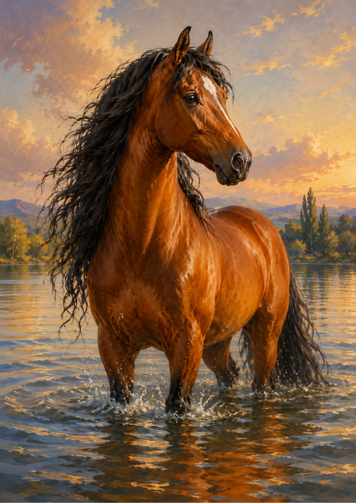 Rice Paper For Decoupage Horse in Lake Full  Cat. No. 9683