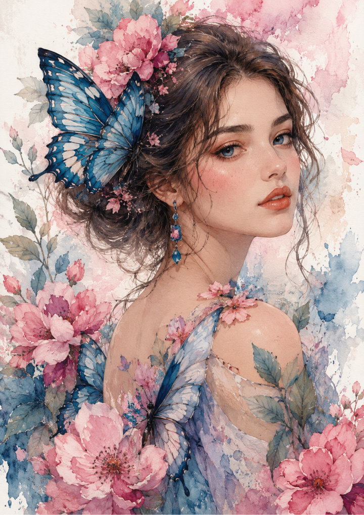 Rice Paper For Decoupage Butterfly Girl Portrait Full  Cat. No. 9684
