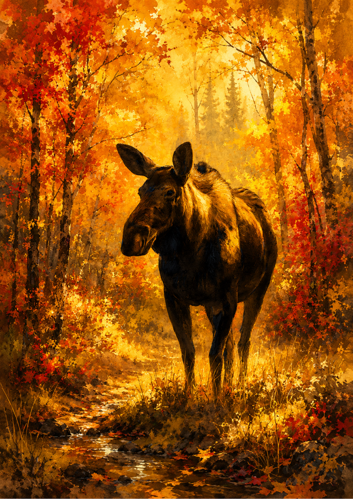Rice Paper For Decoupage Moose in Autumn Forest Full  Cat. No. 9690