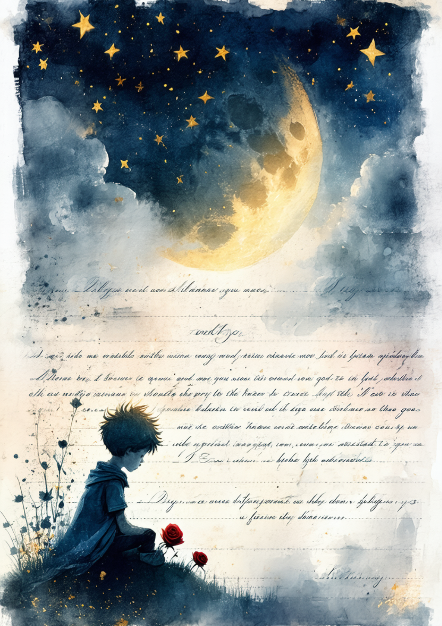 Rice Paper For Decoupage The Little Prince & Moon Full  Cat. No. 9705