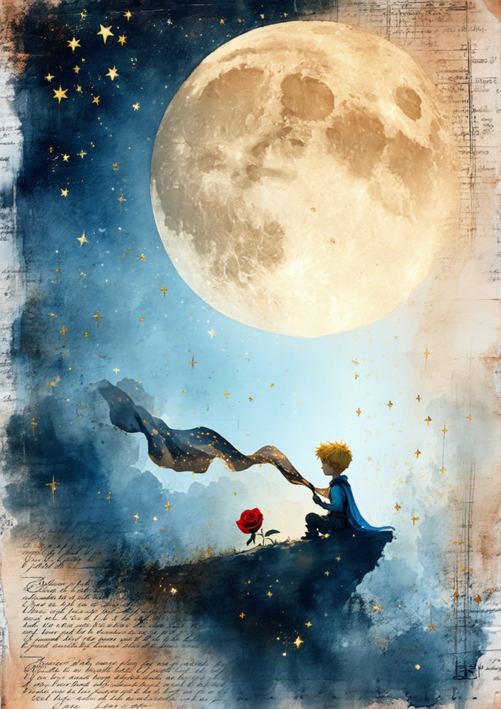 Rice Paper For Decoupage The Little Prince &amp; Moon Full  Cat. No. 9706