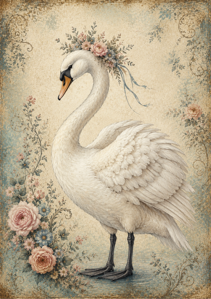 Rice Paper For Decoupage Vintage Swan Full  Cat. No. 9714