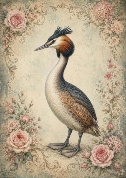 Rice Paper For Decoupage Vintage Great Crested Grebe Full  Cat. No. 9716