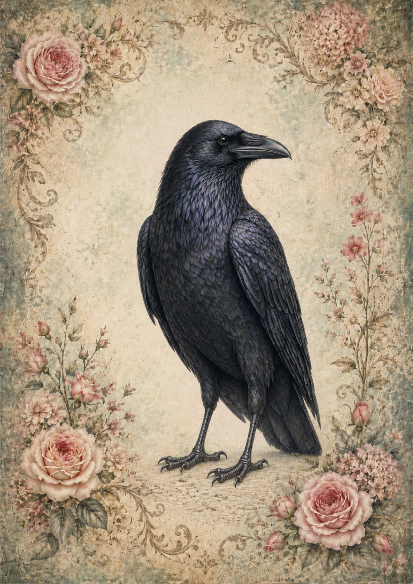 Rice Paper For Decoupage Vintage Black Raven Full  Cat. No. 9718