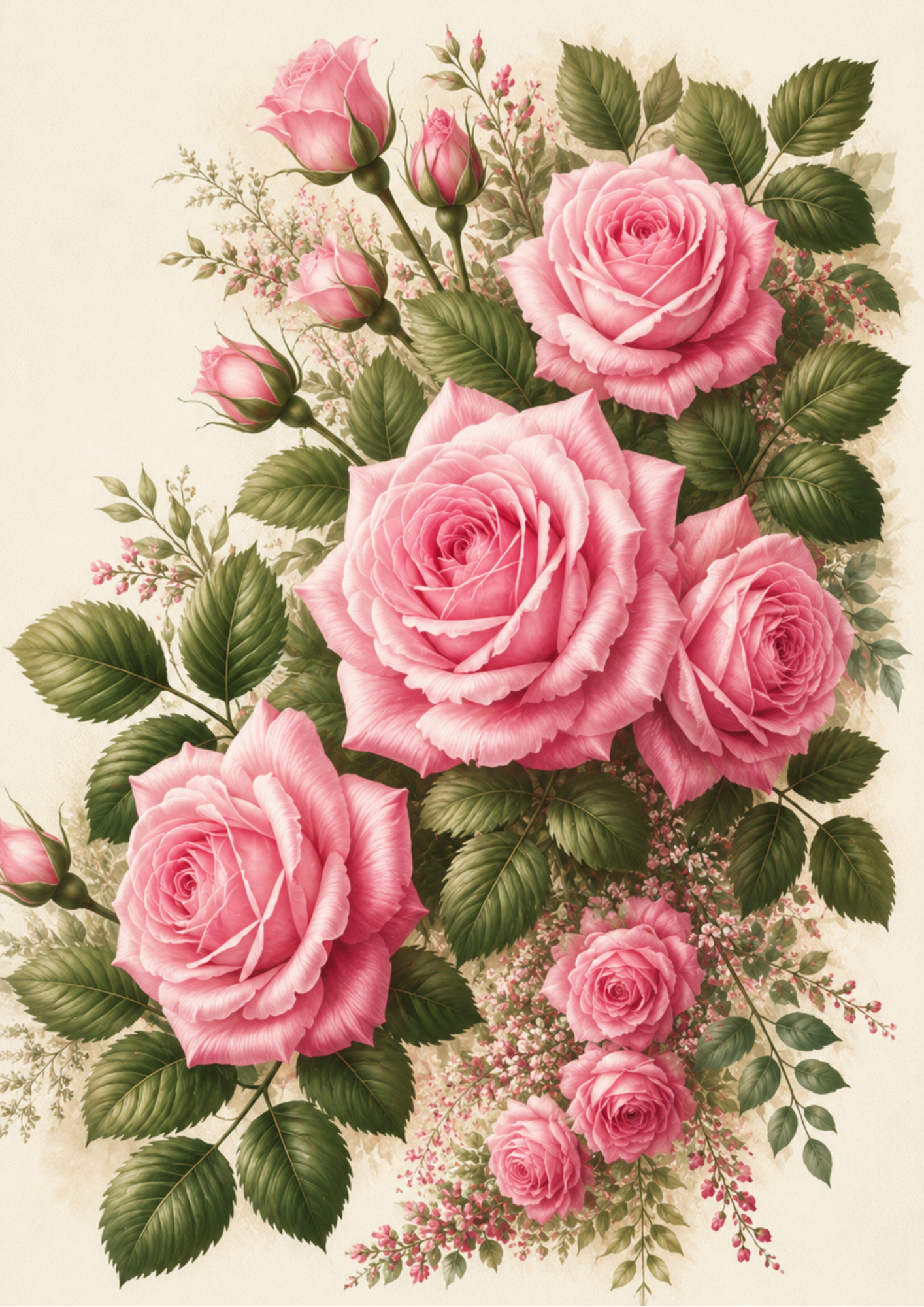 Rice Paper For Decoupage Pink Roses Garland Full  Cat. No. 9723