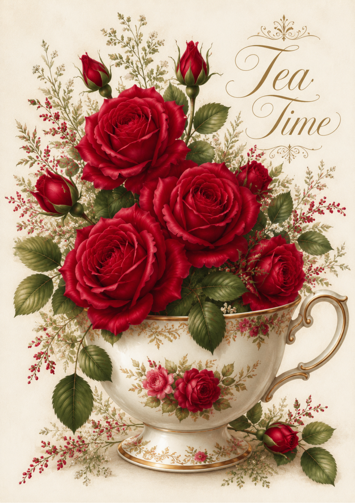 Rice Paper For Decoupage Red Roses Cup Full  Cat. No. 9725